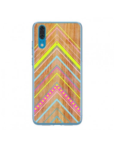 Coque Huawei P20 Wooden Chevron Pink Bois Azteque Aztec Tribal - Jenny Mhairi