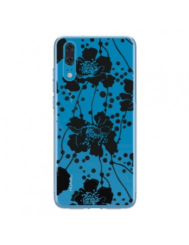 Coque Huawei P20 Fleurs Noirs Flower Transparente - Dricia Do