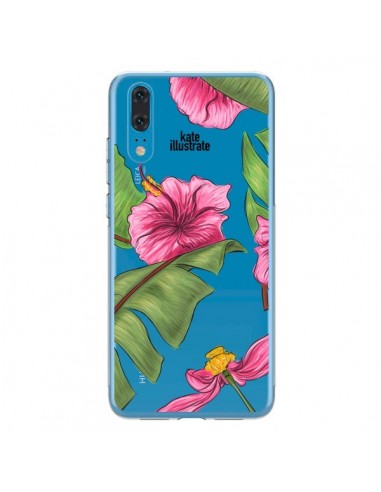 Coque Huawei P20 Tropical Leaves Fleurs Feuilles Transparente - kateillustrate