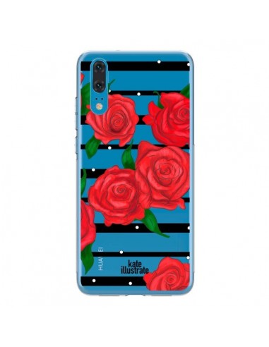 Coque Huawei P20 Red Roses Rouge Fleurs Flowers Transparente - kateillustrate