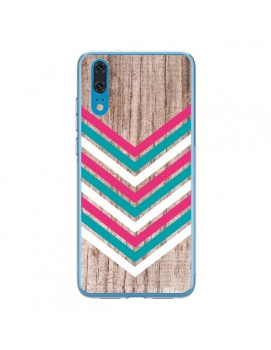 Coque Huawei P20 Tribal Aztèque Bois Wood Flèche Rose Bleu - Laetitia