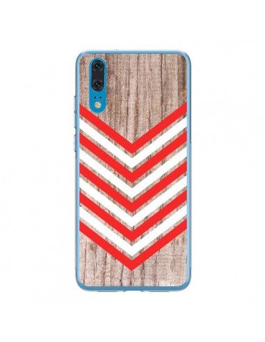 Coque Huawei P20 Tribal Aztèque Bois Wood Flèche Rouge Blanc - Laetitia