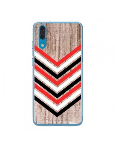 Coque Huawei P20 Tribal Aztèque Bois Wood Flèche Rouge Blanc Noir - Laetitia