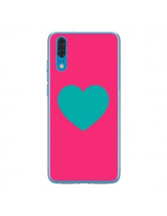 Coque Huawei P20 Coeur Bleu Fond Rose - Laetitia