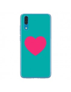 Coque Huawei P20 Coeur Rose Fond Bleu  - Laetitia