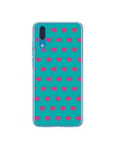 Coque Huawei P20 Coeurs Roses Fond Bleu - Laetitia