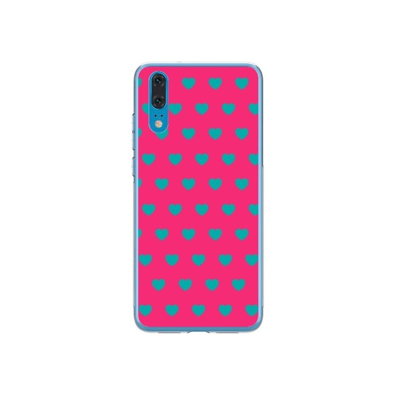 Coque Huawei P20 Coeurs Bleus Fond Rose - Laetitia