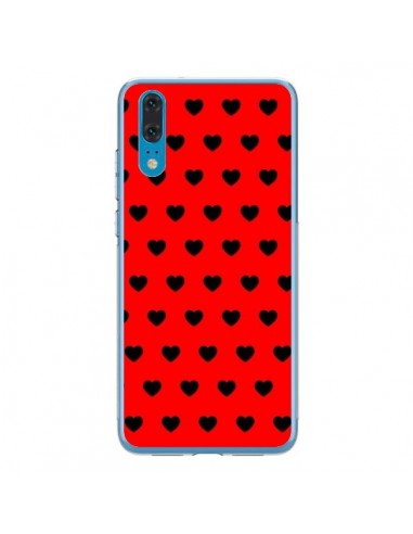 Coque Huawei P20 Coeurs Noirs Fond Rouge - Laetitia