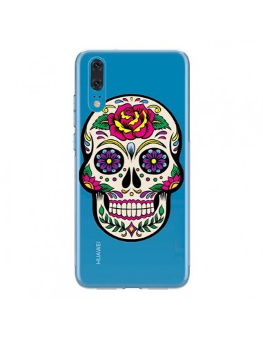 Coque Huawei P20 Tête de Mort Mexicaine Fleurs Transparente - Laetitia