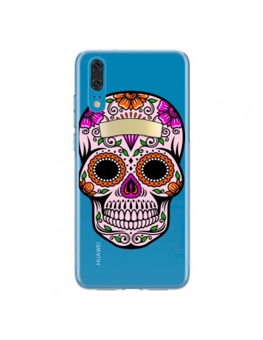 Coque Huawei P20 Tête de Mort Mexicaine Noir Rose Transparente - Laetitia