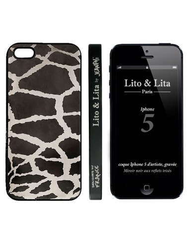 Coque Girafe en Miroir Noir Gravure Dorée pour iPhone 5 et 5S - Lito Lita