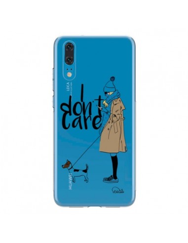 Coque Huawei P20 I don't care Fille Chien Transparente - Lolo Santo