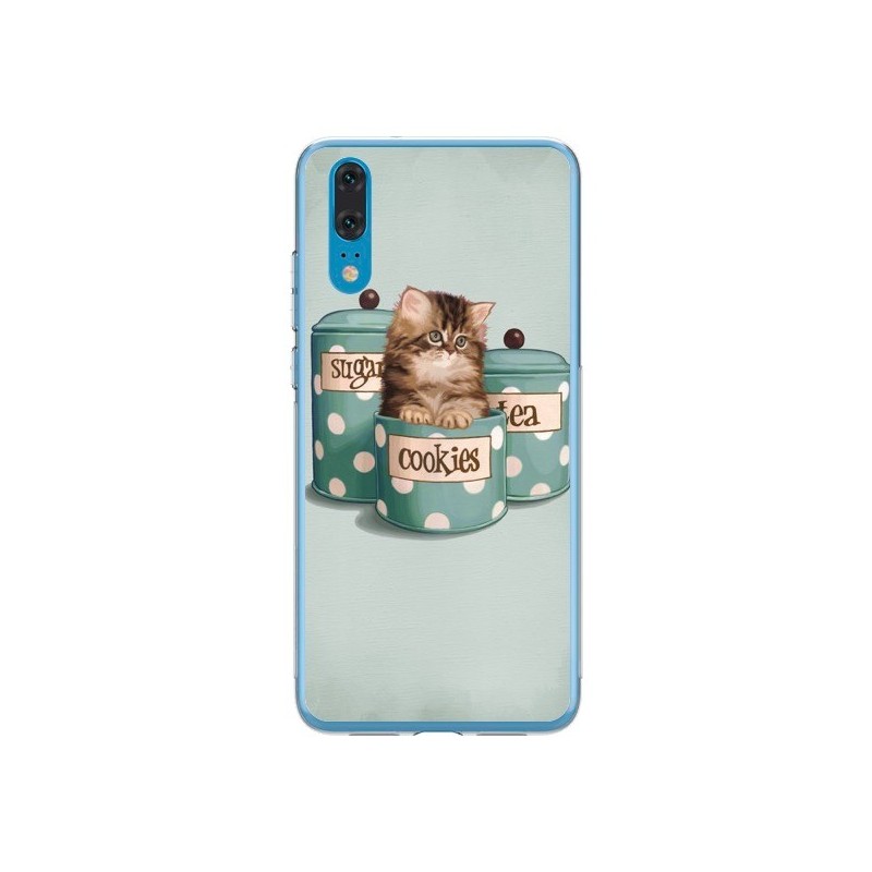 Coque Huawei P20 Chaton Chat Kitten Boite Cookies Pois - Maryline Cazenave