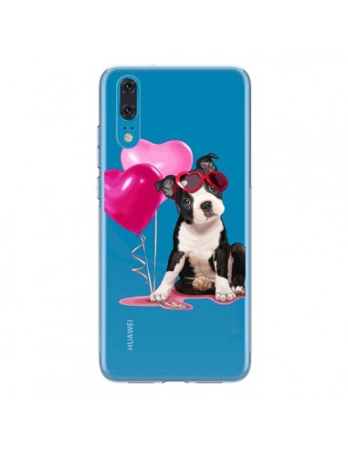 Coque Huawei P20 Chien Dog Ballon Lunettes Coeur Rose Transparente - Maryline Cazenave