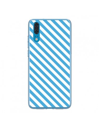 Coque Huawei P20 Bonbon Candy Bleue et Blanche Rayée - Nico