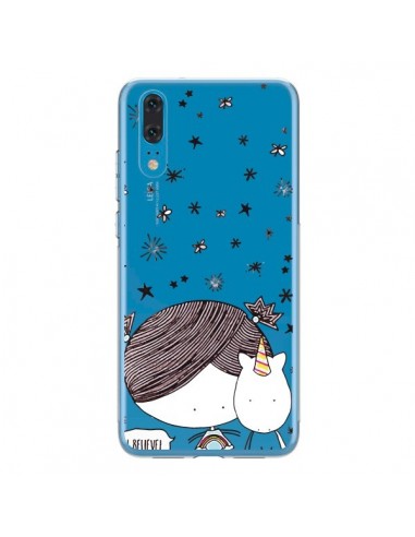 Coque Huawei P20 Petite Fille et Licorne I Believe Transparente - Nico