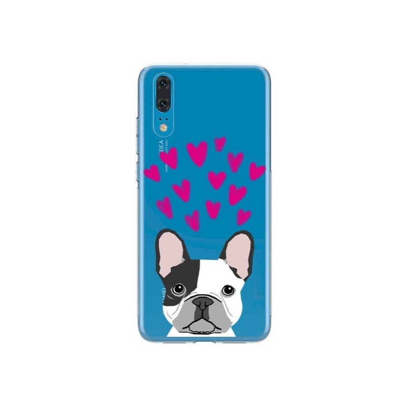 Coque Huawei P20 Bulldog Français Coeurs Chien Transparente - Pet Friendly