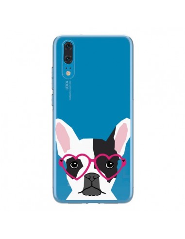 Coque Huawei P20 Bulldog Français Lunettes Coeurs Chien Transparente - Pet Friendly