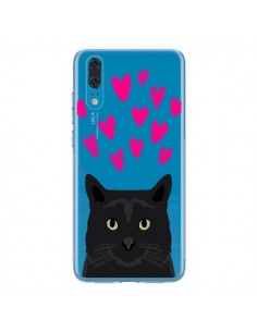 Coque Huawei P20 Chat Noir Coeurs Transparente - Pet...
