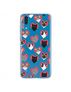 Coque Huawei P20 Chats Coeurs Transparente - Pet Friendly