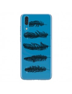 Coque Huawei P20 Plume Feather Noir Transparente - Rachel...