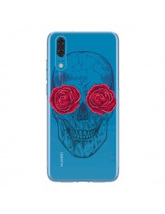 Coque Huawei P20 Tête de Mort Rose Fleurs Transparente -...
