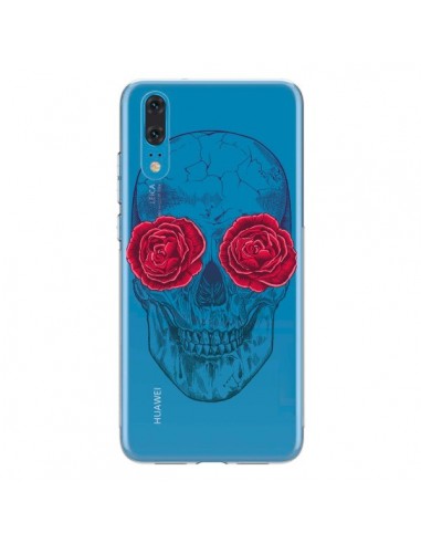 Coque Huawei P20 Tête de Mort Rose Fleurs Transparente - Rachel Caldwell