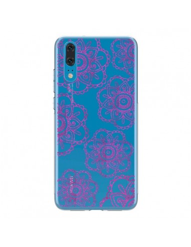 Coque Huawei P20 Pink Doodle Flower Mandala Rose Fleur Transparente - Sylvia Cook