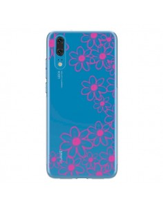 Coque Huawei P20 Pink Flowers Fleurs Roses Transparente -...