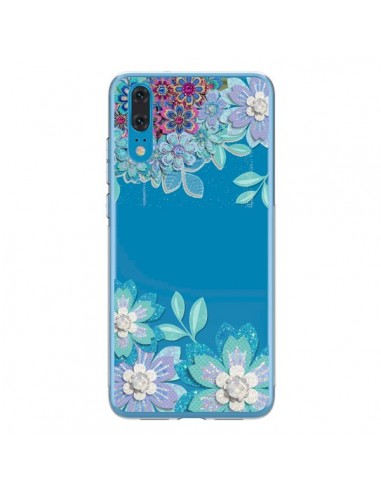 Coque Huawei P20 Winter Flower Bleu, Fleurs d'Hiver Transparente - Sylvia Cook
