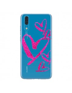 Coque Huawei P20 Pink Heart Coeur Rose Transparente -...