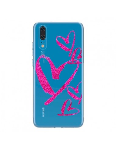 Coque Huawei P20 Pink Heart Coeur Rose Transparente - Sylvia Cook