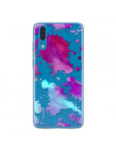 Coque Huawei P20 Watercolor Splash Taches Bleu Violet Transparente - Sylvia Cook