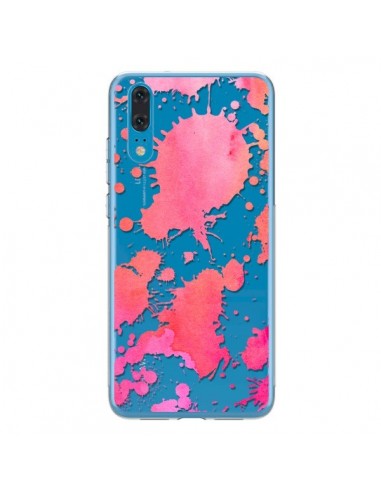 Coque Huawei P20 Watercolor Splash Taches Rose Orange Transparente - Sylvia Cook