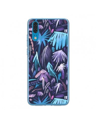 Coque Huawei P20 Brushstrokes Tropical Palms Navy - Ninola Design