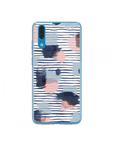 Coque Huawei P20 Watercolor Stains Stripes Navy - Ninola Design