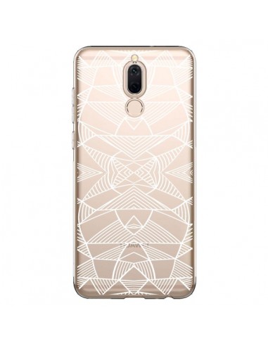 Coque Huawei Mate 10 Lite Lignes Miroir Grilles Triangles Grid Abstract Blanc Transparente - Project M