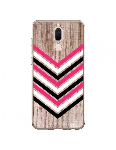 Coque Huawei Mate 10 Lite Tribal Aztèque Bois Wood Flèche Rose Blanc Noir - Laetitia
