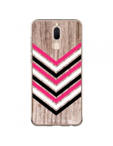 Coque Huawei Mate 10 Lite Tribal Aztèque Bois Wood Flèche Rose Blanc Noir - Laetitia