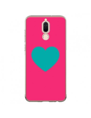 Coque Huawei Mate 10 Lite Coeur Bleu Fond Rose - Laetitia