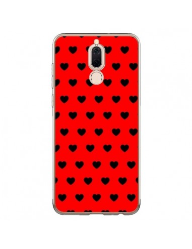 Coque Huawei Mate 10 Lite Coeurs Noirs Fond Rouge - Laetitia