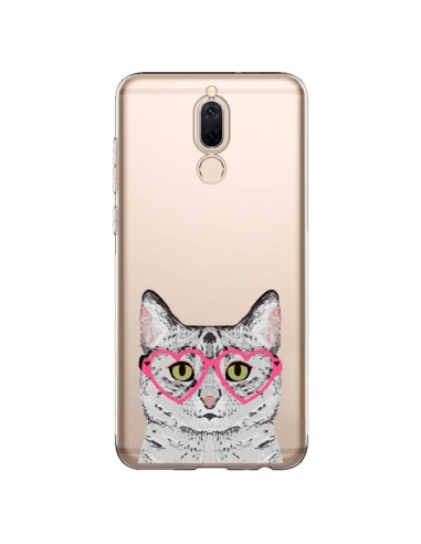 Coque Huawei Mate 10 Lite Chat Gris Lunettes Coeurs Transparente - Pet Friendly