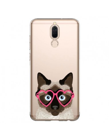 Coque Huawei Mate 10 Lite Chat Marron Lunettes Coeurs Transparente - Pet Friendly