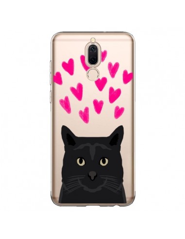 Coque Huawei Mate 10 Lite Chat Noir Coeurs Transparente - Pet Friendly