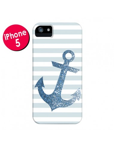 Coque Ancre Bleu Navire pour iPhone 5 et 5S - Monica Martinez