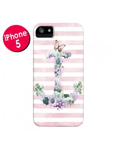 Coque Ancre Rose Fleurs Navire pour iPhone 5 et 5S - Monica Martinez