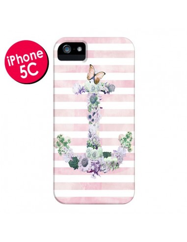 Coque Ancre Rose Fleurs Navire pour iPhone 5C - Monica Martinez