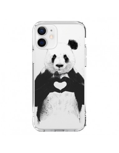 Coque iPhone 12 et 12 Pro Panda All You Need Is Love Transparente - Balazs Solti