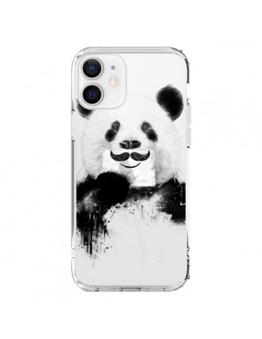 Coque iPhone 12 et 12 Pro Funny Panda Moustache Transparente - Balazs Solti