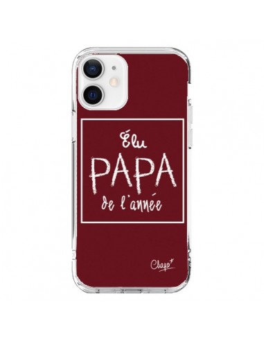 Coque iPhone 12 et 12 Pro Elu Papa de l'Année Rouge Bordeaux - Chapo